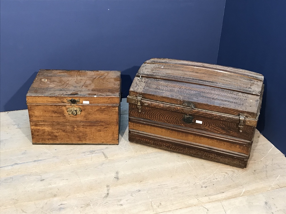 2 metal trunks 76x52x49H, 56x39x36H