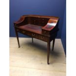Late C20th inlaid and crossbanded mahogany Carlton house desk with sliding leather top flanked by