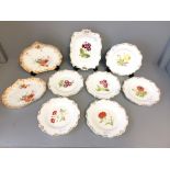 C19th porcelain fruit set with floral decoration C1890 & pair of C19th Doulton Burslem dishes
