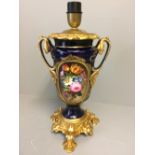 C20th Paris porcelain & gilt metal 2 handled lamp 33H cm