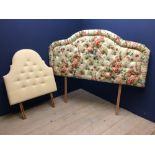 6 foot wide headboard, upholstered in floral materials and another 3 foot wide headboard upholstered