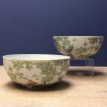 Pair of matched massive punch bowls by de Gournay with central holes formed at to the base