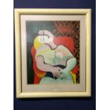 Homage to Pablo Picasso, studio signed & framed painting on canvas in abstract of a seated female 60