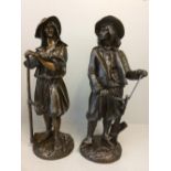 After F Blavier pair of heavy bronze figures "Man with Scythe" & "Man with Plough Share" each signed