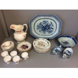Qty china to include plates, C19th plates, Staffordshire cups & saucers, Chinese blue & white china