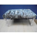 Victorian later painted stool with studded satin grey & crimson upholstery