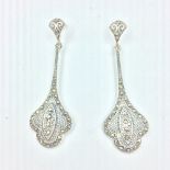 Pair of silver Art Deco style drop earrings set with marcasites