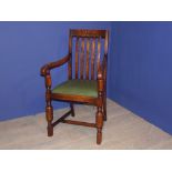High backed arm chair with green leather seat & upholstered nursing chair