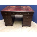 Good Victorian mahogany twin pedestal writing desk of 9 drawers and opposing cupboards beneath a