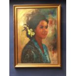 Modern oil on canvas "Oriental Lady "indistinctly signed lower right (1979) 68 X 49cm