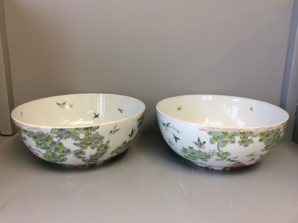 Pair of matched massive punch bowls by de Gournay with central holes formed at to the base - Image 11 of 12