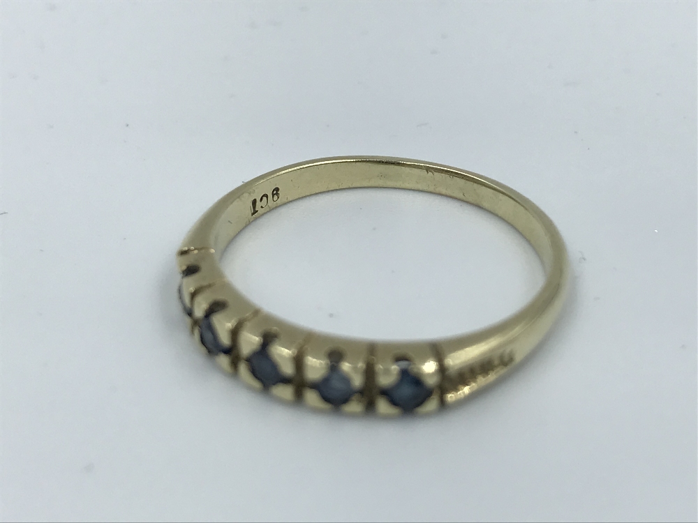 9ct gold & sapphire quarter eternity ring 2.6g size S
