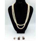 Pearl necklace with decorative clasp, and a Blue John Ring and Cufflinks