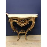 Early marble topped demi-lune console table on ornate gilt base 45Wx84Lx83H cm
