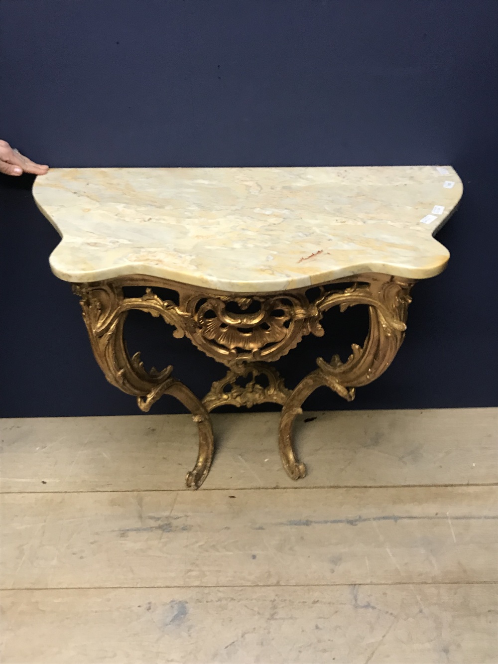 Early marble topped demi-lune console table on ornate gilt base 45Wx84Lx83H cm - Image 2 of 2