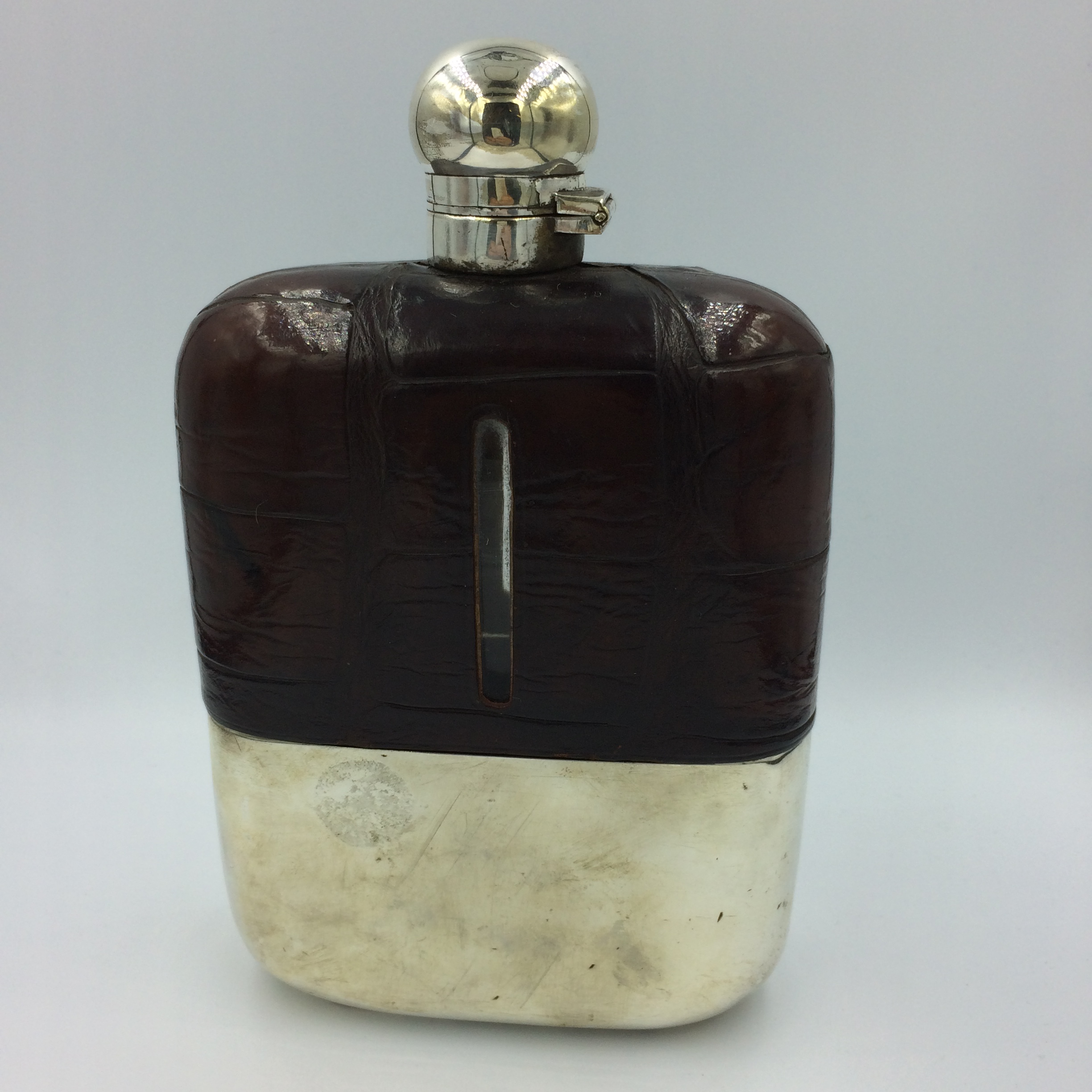 Large silver plated crocodile hip flask - Image 2 of 2