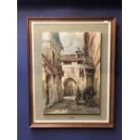 Luigi De Pont oil on canvas "Continental Street Scene With Horse & Cart" 72 X 51cm framed Oil