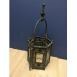 Late Victorian hexagonal metal & coloured & clear glass lantern 72H cm overall