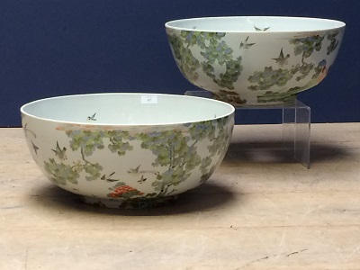 Pair of matched massive punch bowls by de Gournay with central holes formed at to the base - Image 8 of 12