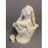 Marble figure of a semi clad Greecian lady, head detached & lacking part of a leg & arm 51H cm