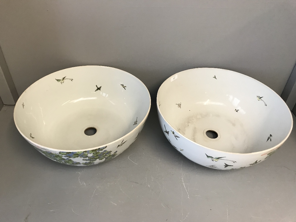 Pair of matched massive punch bowls by de Gournay with central holes formed at to the base - Image 10 of 12