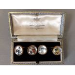 Pair of cased, hallmarked gold cufflinks depicting dogs, hounds, & fishing scenes, name mark in