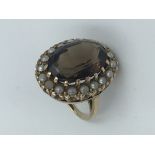 Dress ring, smokey quartz & seed pearl 9ct