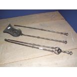 Set of 3 matching C19th polished steel fire irons