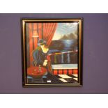 Signed oil painting portrait of a seated lady in an Art Deco club 62x53x29cm