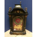 C19th ebony and boullework bracket clock, the hinged front door revealing a brass open circular dial