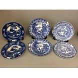 3 pairs of various blue & white plates
