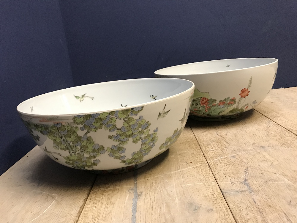 Pair of matched massive punch bowls by de Gournay with central holes formed at to the base - Image 4 of 12