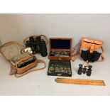 General household clearance: slide projector, 3 binoculars, scales, draughtsmans set & ruler