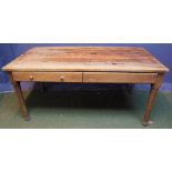 Pine kitchen table with side drawers 76Hx168Lx90W cm