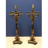 Pair of bronze & gilt metal 5 branch candelabra now fitted for electricity 54 cm