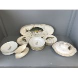 Part fish service makers mark AN, oval platter 59 cm L, lidded dish, 11 plates each decorated with