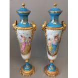 Pair of C19th sevres porcelain & ormlou mounted lidded vases 53 cm