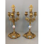 Pair of porcelain & gilt metal continental 4 branch candelabra 46cm