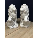 Pair of C19th Terracotta glazed lions 81cm