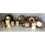 5 Mantle clocks with wooden cases, 7 carriage & other small clocks (all in need of restoration)