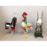 Murano glass: Deer, Cockerel & Rabbit vase