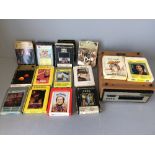 8 Track stereo player & 15 cartridges including Abba Wings