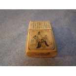 Late C19th Chinese carved ivory card case with 2 reversible panels, exposing erotic scenes (crack to