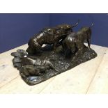 After PJ Mene, a large bronze, group of 2 Bloodhounds chasing a Rabbit 'On The Scent' 91 X 43 X 33cm