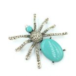 Silver marcasite & turquoise spider brooch