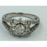 18ct White gold diamond cluster ring of 1ct approx size J