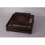 Chinese marble-inset hardwood square tray; together with a mother-of-pearl inlaid hardwood square