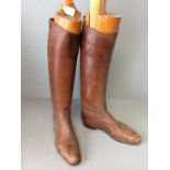 Pair of Ladies brown Butcher boots with trees