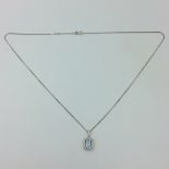 9ct White gold diamond & aquamarine pendant necklace on gold chain