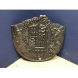 Early cast iron fireback with armorial (damaged) 62 x 60cm